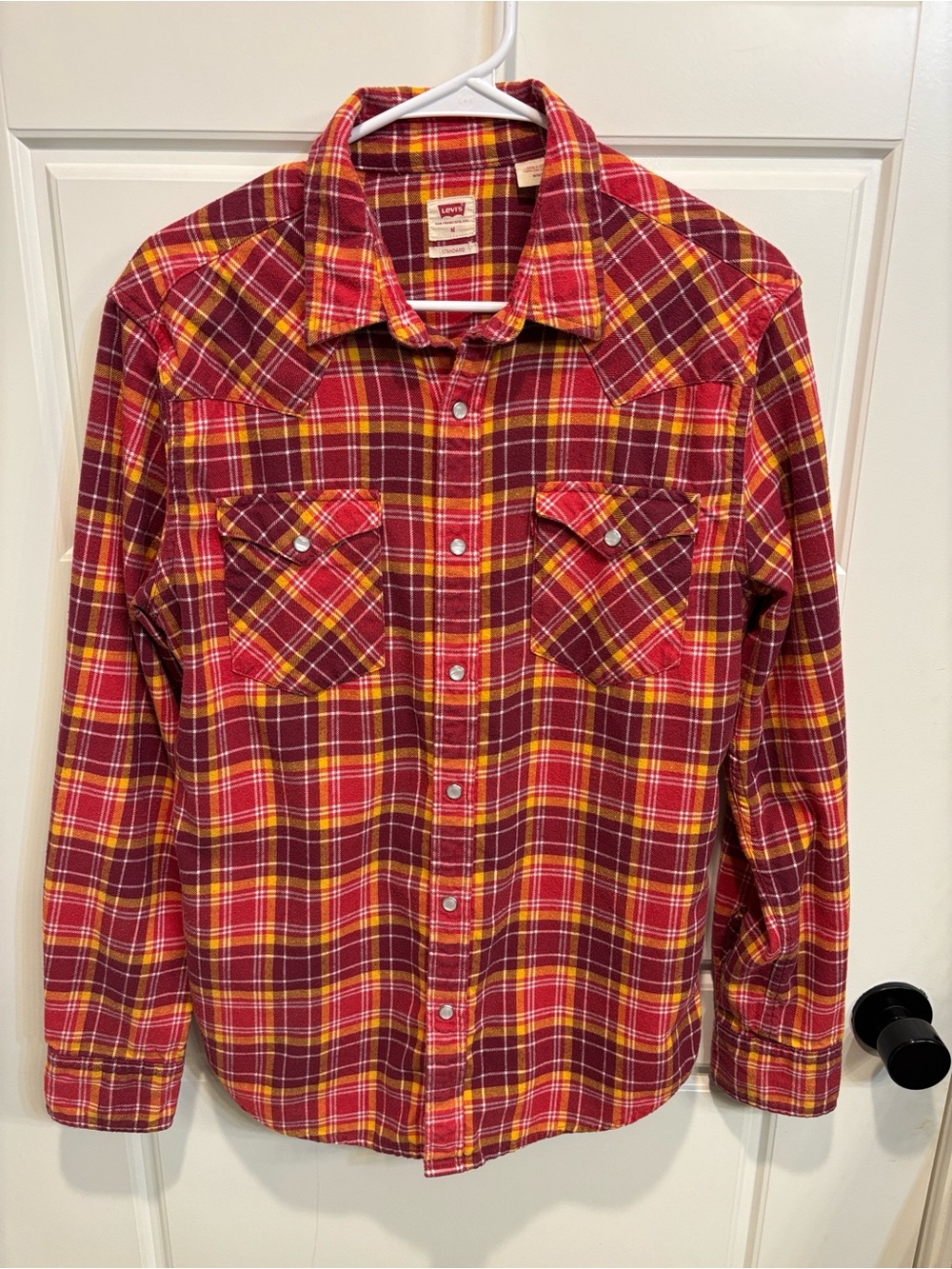 Levi’s Flannel Western — Classic Pearl Snap Button-Down Shirt — Red/Yellow